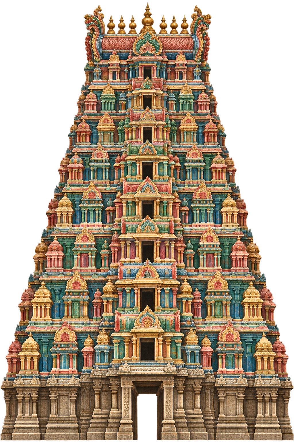 A richly illustrated South Indian temple gopuram